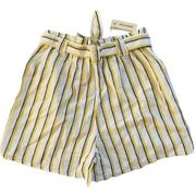 Max Studio Striped Linen Paper Bag High Waist Shorts Medium Cotton retail $68