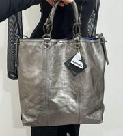 Plinio Visona Pewter Metallic Leather Reversible Tote Bag Italy