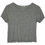 Anthropologie Caution To The Wind Gray Ribbed Ruffled Hem Cropped Crew Top