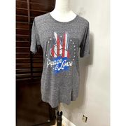 Royce Brand Womens T-Shirt Peace & Love Gray Patriotic Short Sleeve Crew Neck M