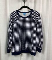 Draper James Navy Blue Gingham Natalie Sweatshirt Sz.1X