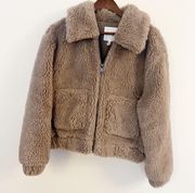 Sherpa Teddy Coat Jacket Size Small Full Zip Plush Collared