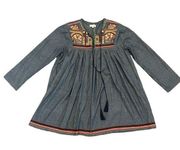 Velzera Chambray Denim Tunic Embroidery Top 100% Cotton Size Small Women's NWOT