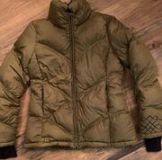 Athleta size m medium green goose down puffer jacket coat feathers