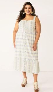 Sonoma Blue Floral Linen Blend Plus Size Flounce Dress size 2X