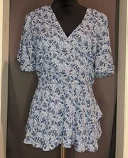 woman’s floral short sleeve blouse with waist tie size XL NWT