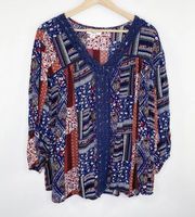 John Paul Richard Woman Multi-Color Embroidered Tunic Top Women's Plus Size 2X