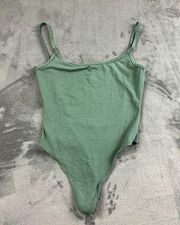 Aritzia Tna Bodysuit Womens Size Small Open Back Thong Green Basic Minimalist