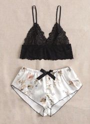 Black & Cream, Earthy Toned, Lace & Satin, Lingerie Set