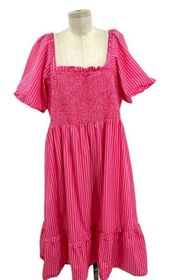 Draper James Deana Smocked Dress in Pink Stripe Size XXL