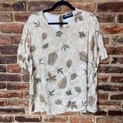 Sag Harbor Beige Floral Short Sleeve Keyhole Blouse Women's Size 1X