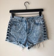 Acid Wash Cutout Side Denim Jean Shorts 