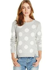 Polka Dot Eyelet Knit Sweater Wool Blend Gray White Womens Size Medium