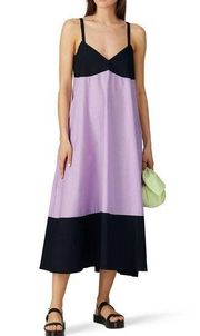 VEDA Rio Purple and Black Sleeveless V-Neck Colorblocked Midi Dress Size M