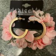 New Nicole Miller gold hoops, embellished with silk petals