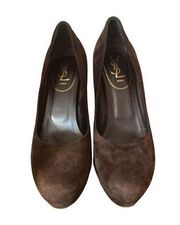 YSL Saint Laurent Tribtoo Dark Brown Suede Leather Platforms