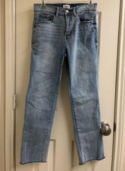 the slim straight leg high rise blue jeans denim light wash