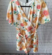 June & Hudson Short Wrap Printed Romper Citrus Print Size Small