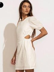 white puff sleeve side cutout dress