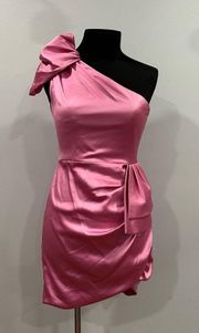 Mac Duggal 55971 One Shoulder Satin Mini Dress Pink 2 NWOT