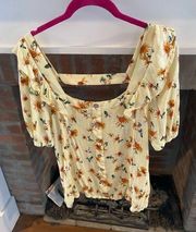 Maurice’s Yellow Floral Mock Button Up Shirt size Large