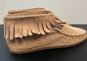 Splendid Bennie Fringe Bootie Natural Suede Pull On Hard Sole Women's 11