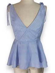 Blue striped peplum camisole top, NEW blue white V-neck sleeveless medium top