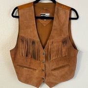 VTG 70s 80s Mona Mode Brown Leather Vest Fringe Western Cowgirl Rodeo Boho M