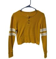 Me To We XS essentials Long Sleeve Cropped Pullover Sweater Yellow White Buttons