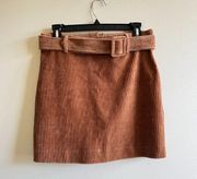 Mango MNG Casual Brown Corduroy Mini Pencil Skirt Ribbed Belt Womens Size S