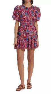 Farm Rio Floral Birds Puff-Sleeve Minidress In Blush Sz XL $210 New w/tag