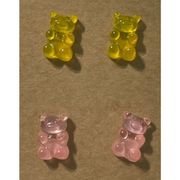 Gummy Bear Acrylic Stud Earrings Pink Yellow Statement Novelty Fashion Set New