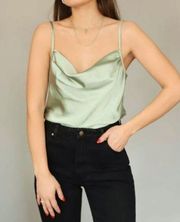 LUCY PARIS Sage Cowlneck Satin Top Sz S