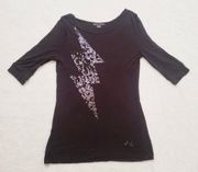 Black Sequin Lightning Bolt Tee