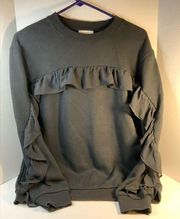 14th & union women’s black chiffon ruffled long sleeve sweatshirt size Medium