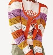 SO Orange Purple White Yellow Stripe Cardigan Sweater