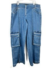 x Frankie and the Studs Wide Leg Baggy Cargo Pocket Jeans XL Y2K