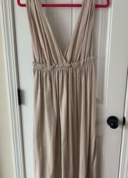 ZARA Midi Dress Nude with Plunging Neckline