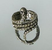 Silver Coiled Snake Long Finger Ring With Rhinestones