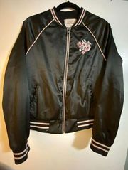 Ashley By 26 International Black Embroidered Silky Zip Up Jacket Sz Medium