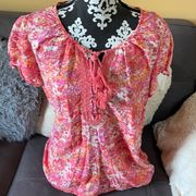 GLORIA VANDERBILT Colorful Floral Blouse Size M