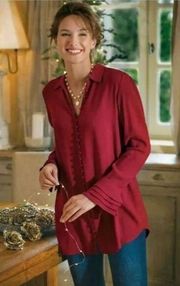 Soft Surroundings Moroccan Red Crepe Poet Blouse Ruffled Sleeve S