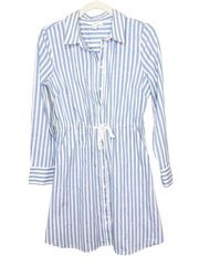 1901 NWOT Marina Blue Stripe Cinched Waist Button Down Shirt Mini Dress Small