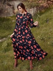 Christy Dawn The River Dress in Night Poppy Black Red Floral Maxi Dress sz XS/S