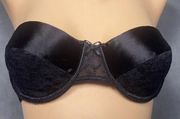 Vintage Vassarette Size 34C Bra Strapless Black Second Skin Satin Lace 74-140