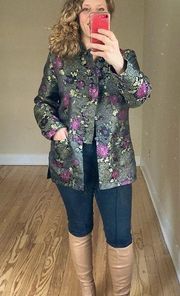 Robert Louis silk jacket blazer medium asian kimono style pink and gold flowers