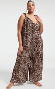 Good American Leopard Print Always Fits Plisse Knotted Romper Sz.5-8(2x-5X) NWT