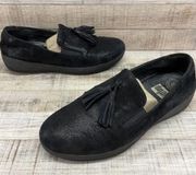 Fitflops black shimmer Superskate tassel loafers