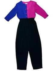 Vintage S.G. Sport  3/4 sleeve Colorblock jumpsuit black pink purple size medium