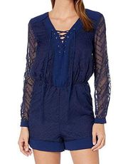 Dark Blue Lace Romper SIZE XS Long Sleeve Embroider Cocktail Romantic Adelyn Rae